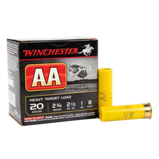 winchester aa 20 gauge 2 34in 8 1oz target shotshells 25 rounds 314557 1