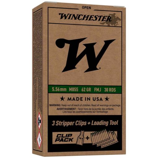 winchester m855 green tip 556mm nato strip clip 62gr fmj rifle ammo 30 rounds 1801804 1