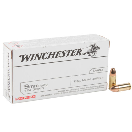 winchester target 9 mm luger 124gr fmj handgun ammo 50 rounds 1251566 1